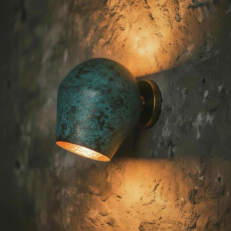 Green Patina Copper Wall Sconce – Handmade Rustic Dome Light