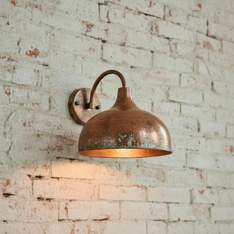 Rustic Patina Copper Wall Sconce – Handmade Vintage Outdoor Light