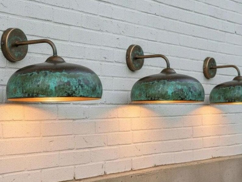 Green Patina Copper Wall Sconce – Handmade Rustic Indoor/Outdoor Light