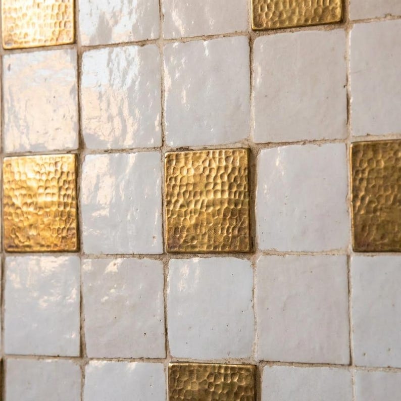 Hammered Brass Mosaic Tile – Unlacquered Metal Backsplash Square