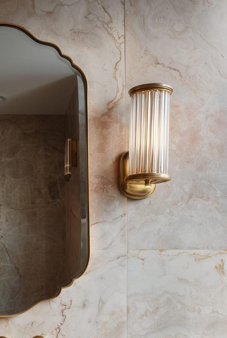 Luxury Scalloped Shield Mirror | Brass Bathroom Vanity Decor