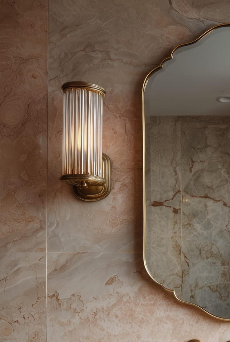 Luxury Scalloped Shield Mirror | Brass Bathroom Vanity Decor