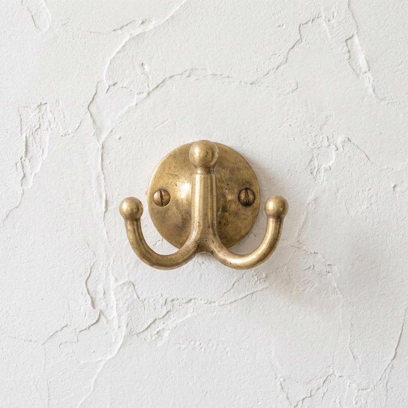 Unlacquered Brass Double Wall Hook – Solid Brass Coat & Towel Hook