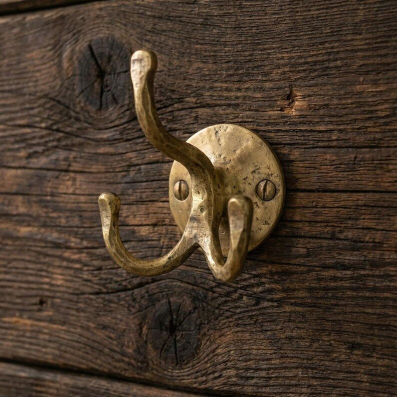 Handmade Brass Triple Wall Hook – Rustic Coat & Towel Hanger