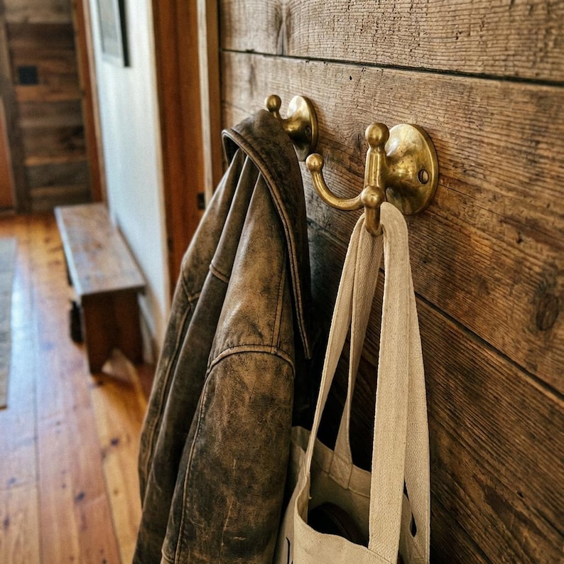 Unlacquered Brass Double Wall Hook – Solid Brass Coat & Towel Hook