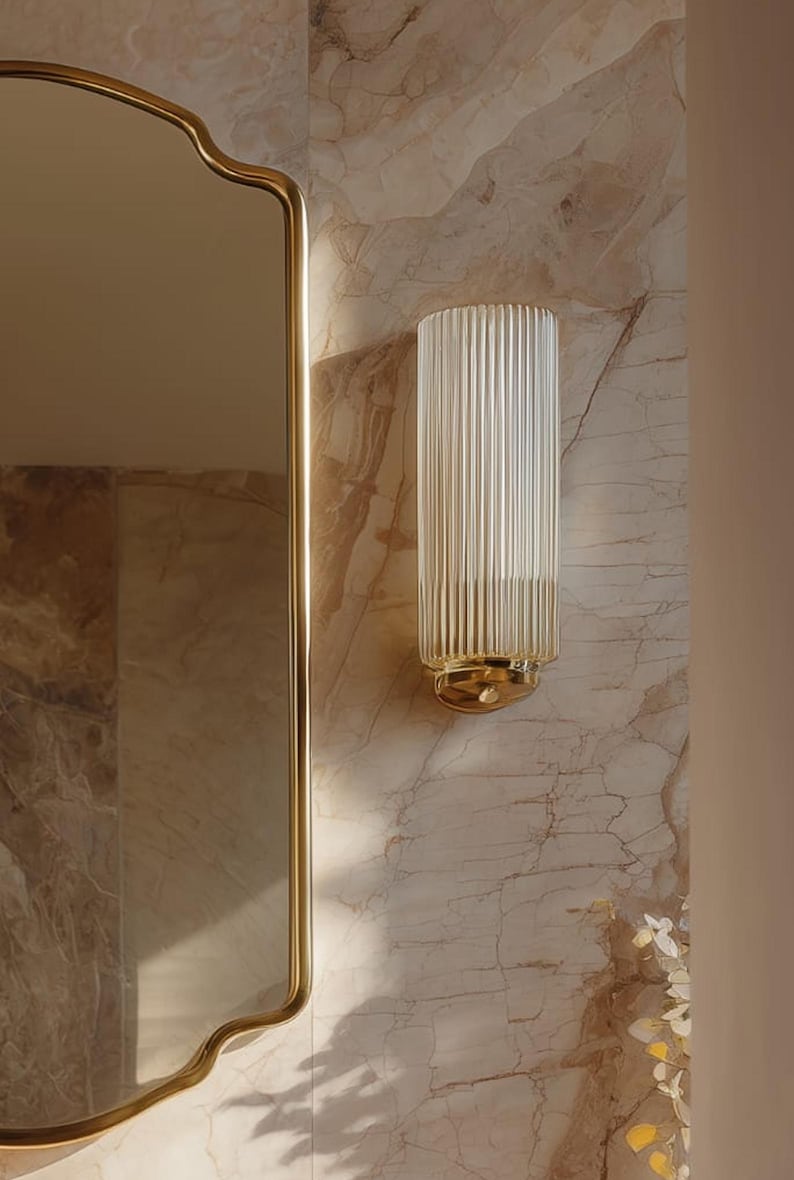 Elongated Scalloped Brass Mirror | Unlacquered Wall Vanity