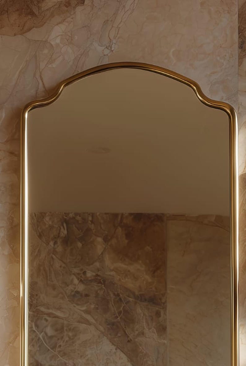 Elongated Scalloped Brass Mirror | Unlacquered Wall Vanity