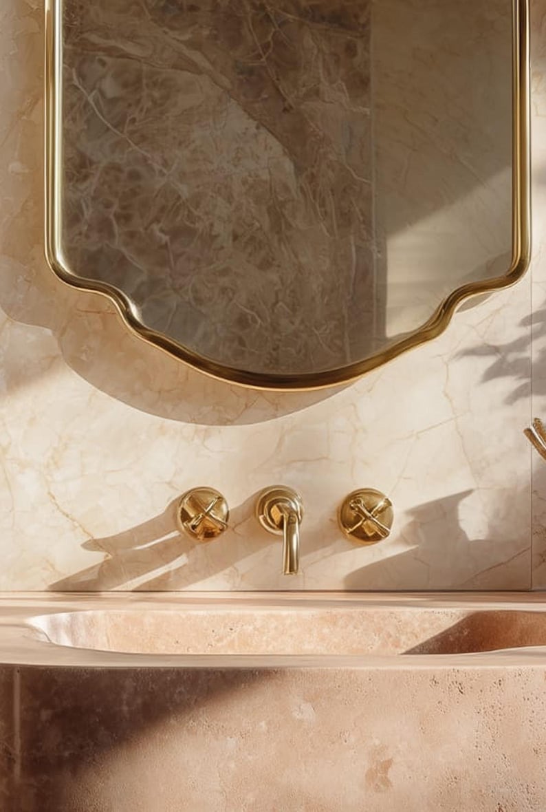 Elongated Scalloped Brass Mirror | Unlacquered Wall Vanity