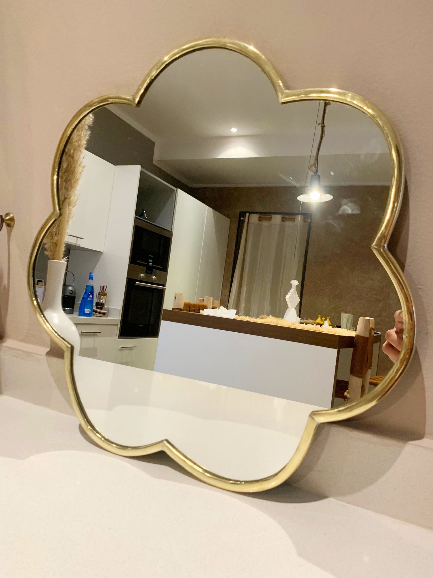 Varaudu Handmade Flower Brass Mirror Customized Gold Frame 369099660 - Antique Brass Bathroom Mirror, Vanity Wall Decor