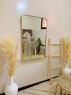 Varaudu Brass Mirror With Shelf Wall Storage Bathroom 373252895 - Antique Brass Bathroom Mirror, Vanity Wall Decor