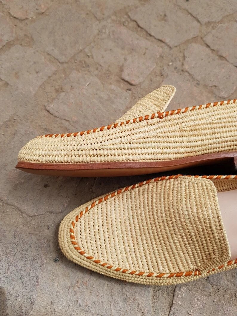 Natural Raffia Loafers – Minimal Handwoven Slip-On