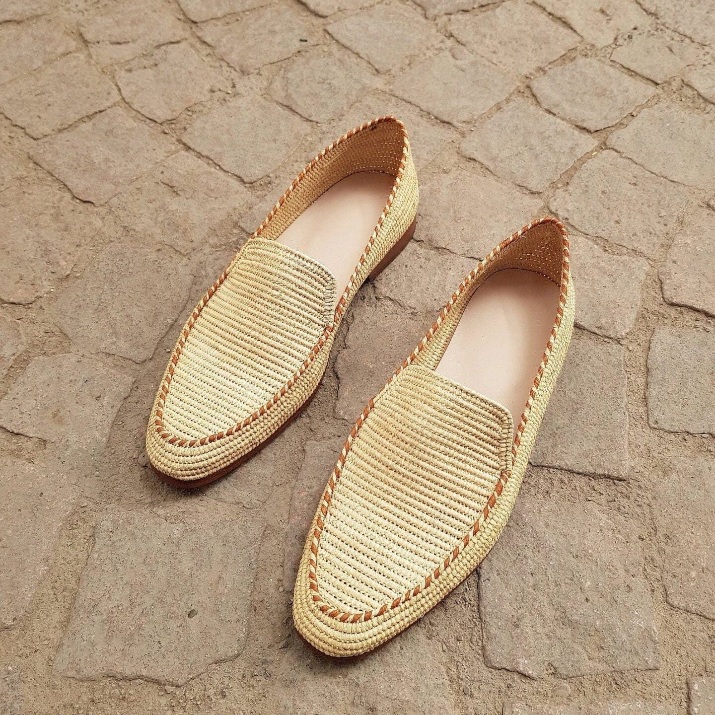 Natural Raffia Loafers – Minimal Handwoven Slip-On