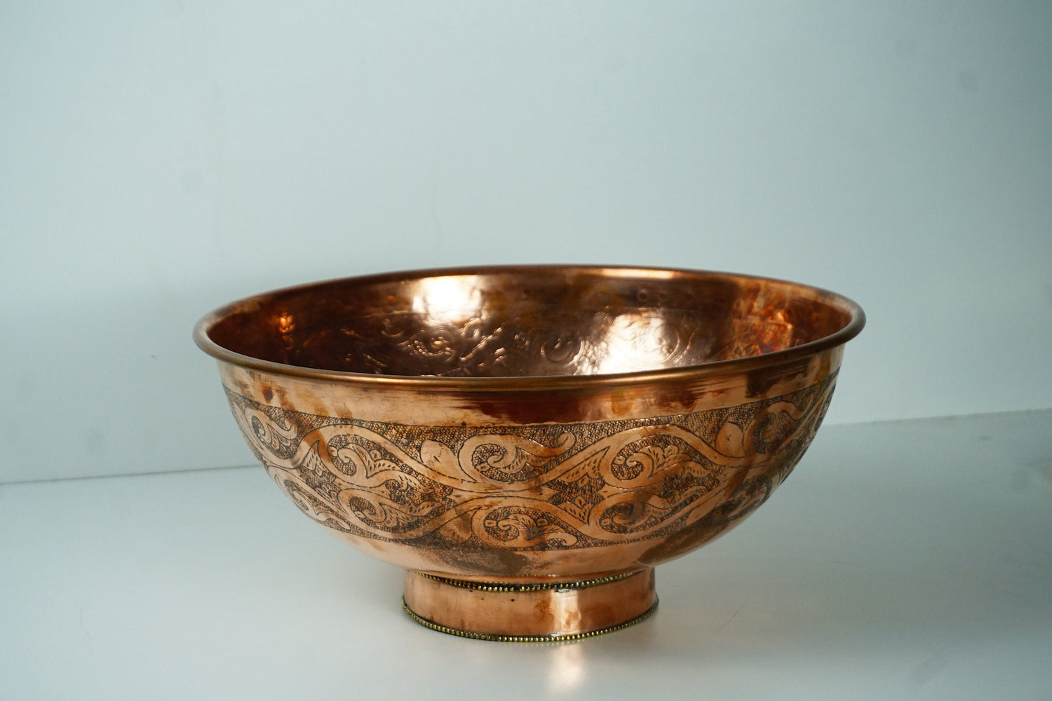 Artisanal copper Vessel Sink, Engraved Handmade Copper Sink Bathroom