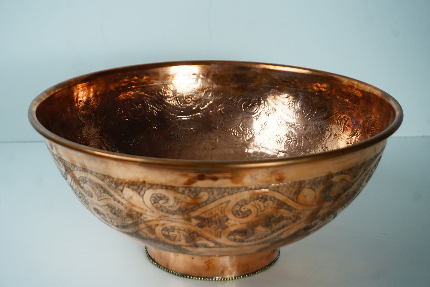 Artisanal copper Vessel Sink, Engraved Handmade Copper Sink Bathroom