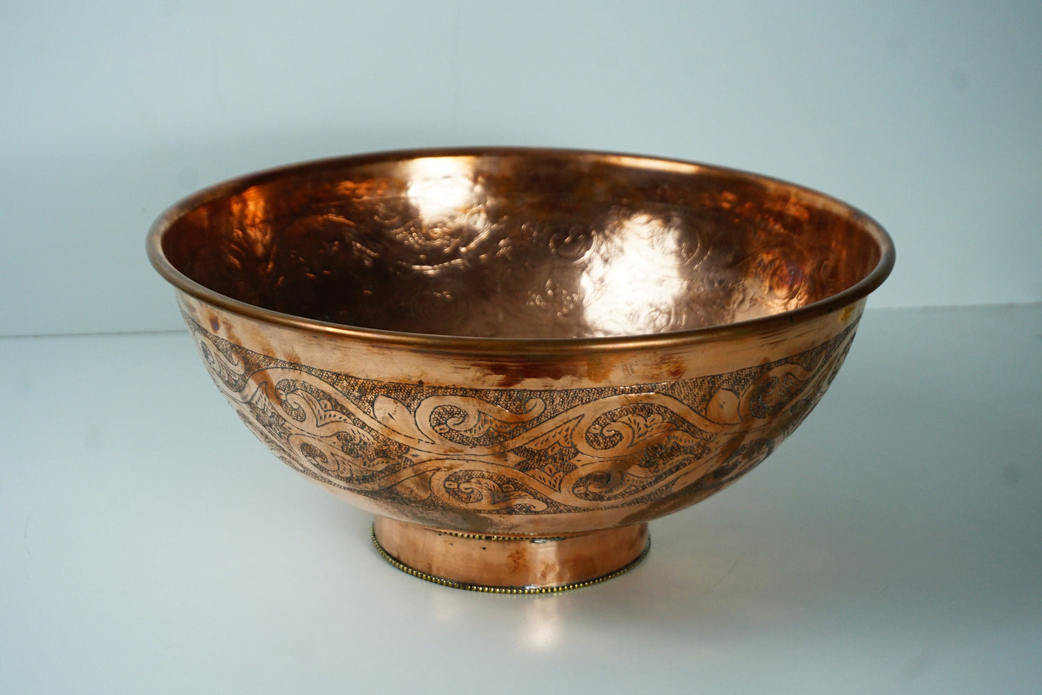 Artisanal copper Vessel Sink, Engraved Handmade Copper Sink Bathroom