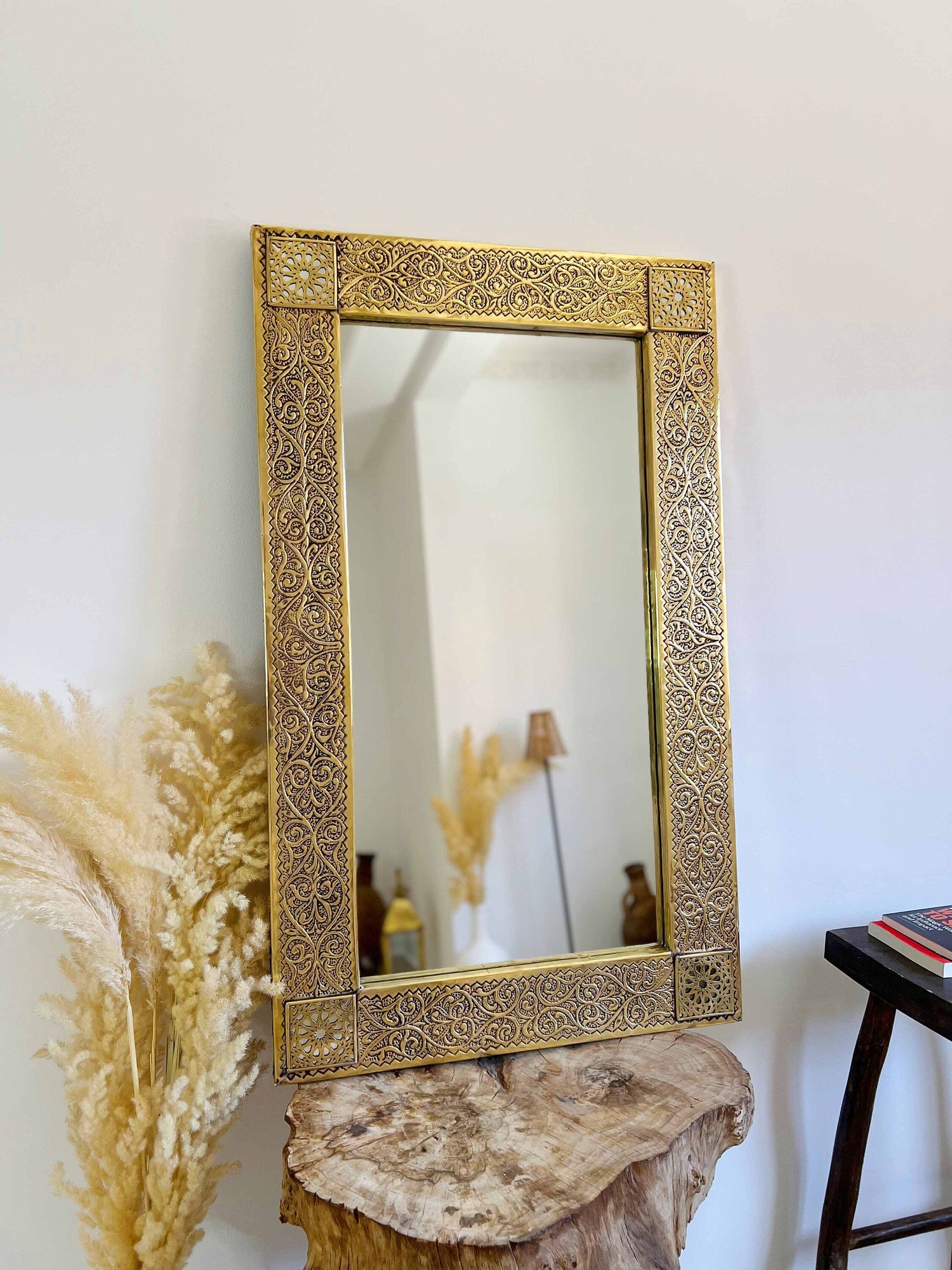 Varaudu Rectangular Brass Mirror Moroccan Brass Wall Mirror 369099706 - Antique Brass Bathroom Mirror, Vanity Wall Decor