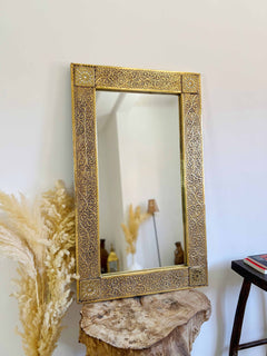 Varaudu Rectangular Brass Mirror Moroccan Brass Wall Mirror 369099706 - Antique Brass Bathroom Mirror, Vanity Wall Decor