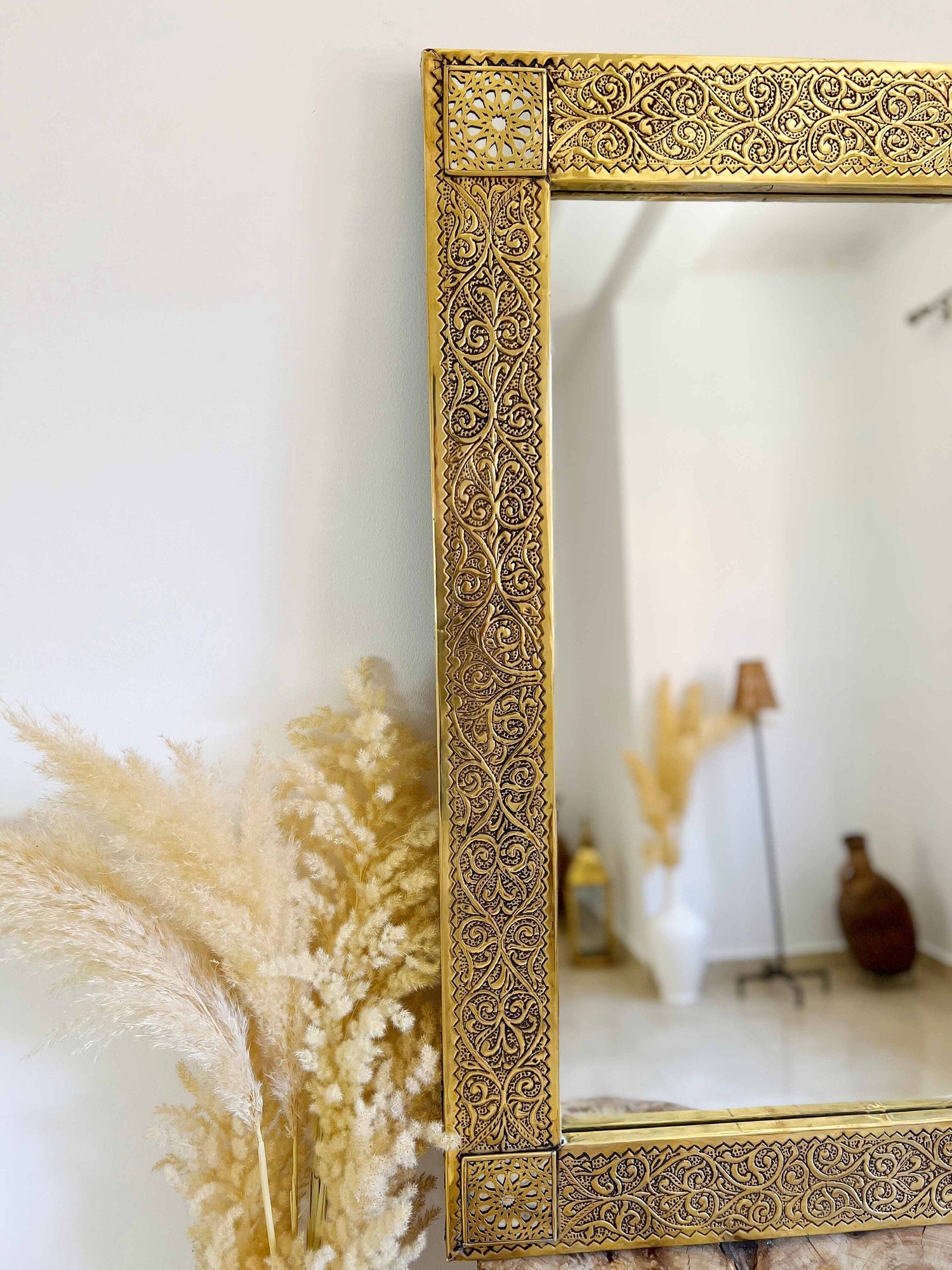 Varaudu Rectangular Brass Mirror Moroccan Brass Wall Mirror 369099706 - Antique Brass Bathroom Mirror, Vanity Wall Decor