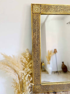 Varaudu Rectangular Brass Mirror Moroccan Brass Wall Mirror 369099706 - Antique Brass Bathroom Mirror, Vanity Wall Decor