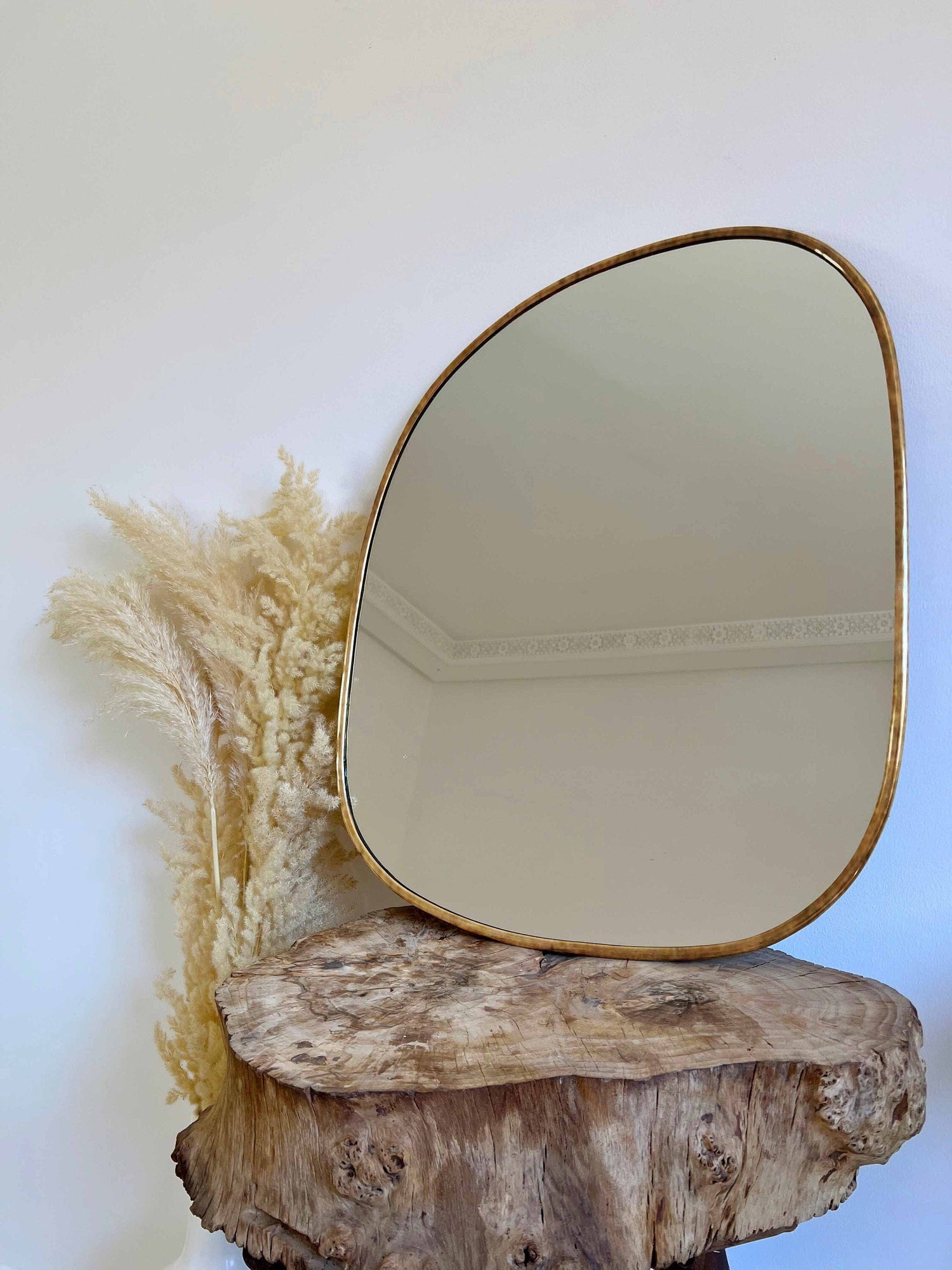 Varaudu Antique Brass Asymmetrical Mirrors - Antique Brass Bathroom Mirror, Vanity Wall Decor