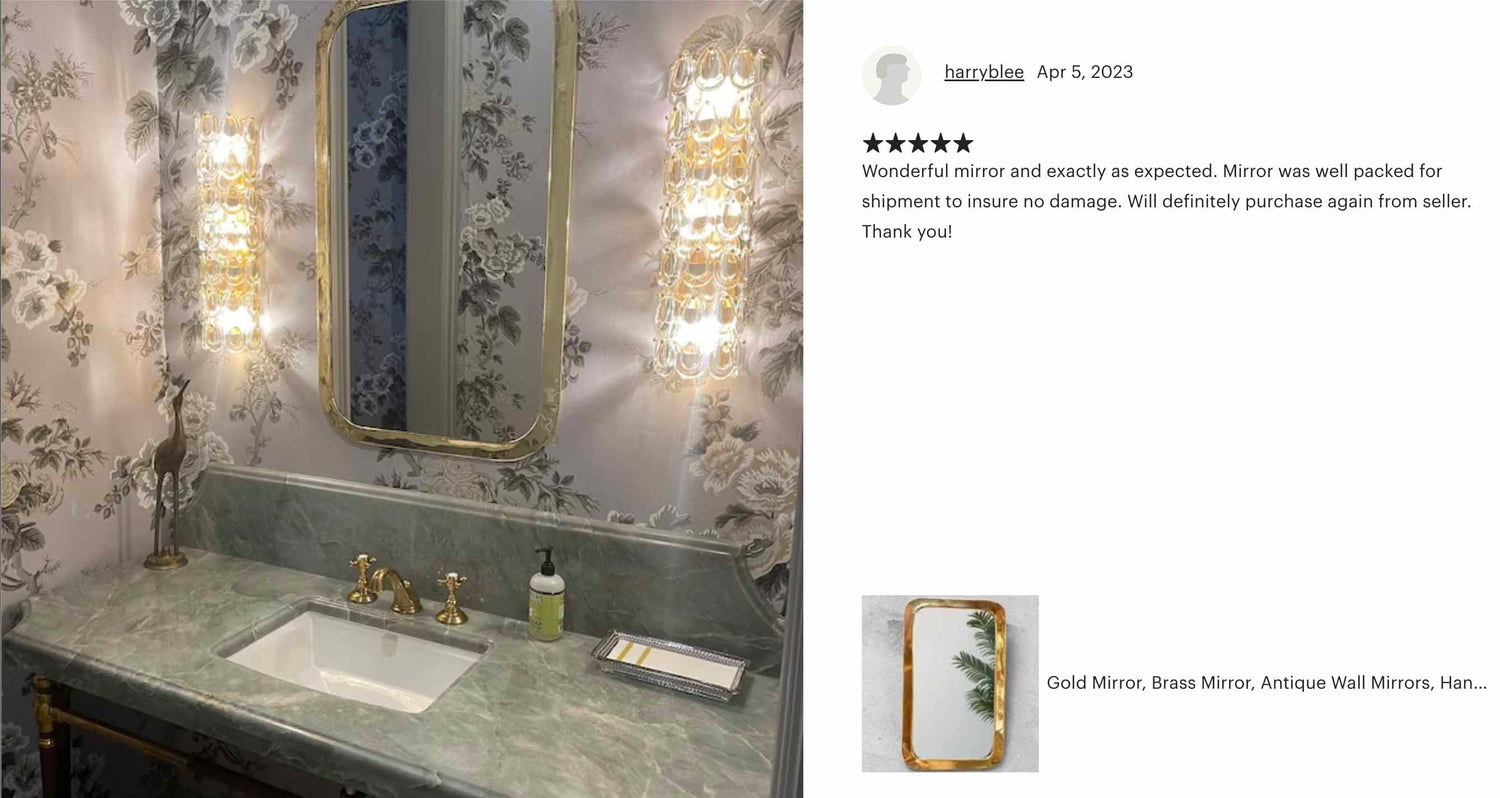Varaudu Gold Brass Wall Mirror 369099703 - Antique Brass Bathroom Mirror, Vanity Wall Decor