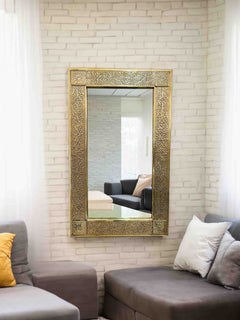 Varaudu Rectangular Brass Mirror Moroccan Brass Wall Mirror 369099706 - Antique Brass Bathroom Mirror, Vanity Wall Decor