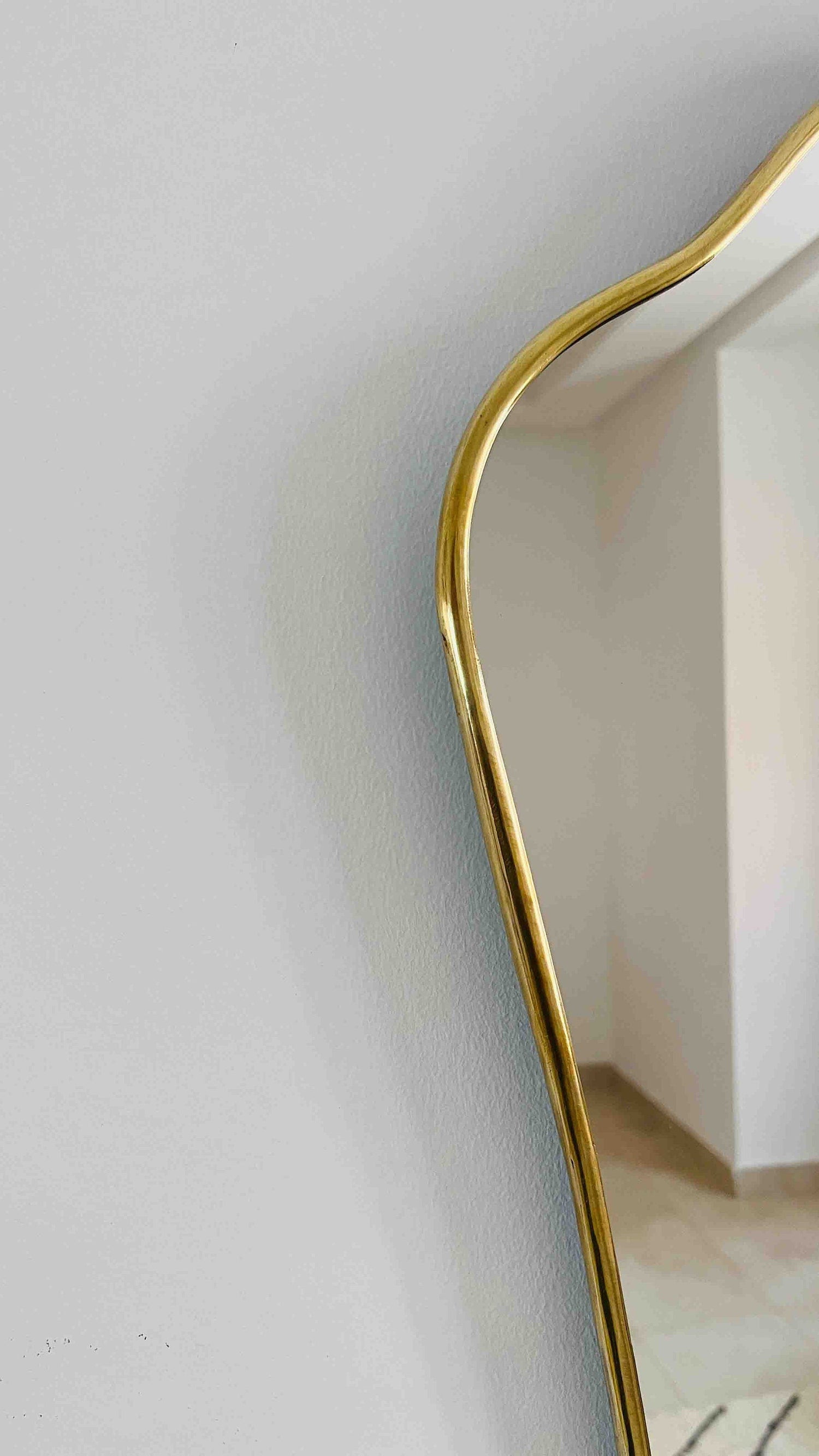 Varaudu Gio Ponti Style Shield Wall Mirror - Antique Brass Bathroom Mirror, Vanity Wall Decor