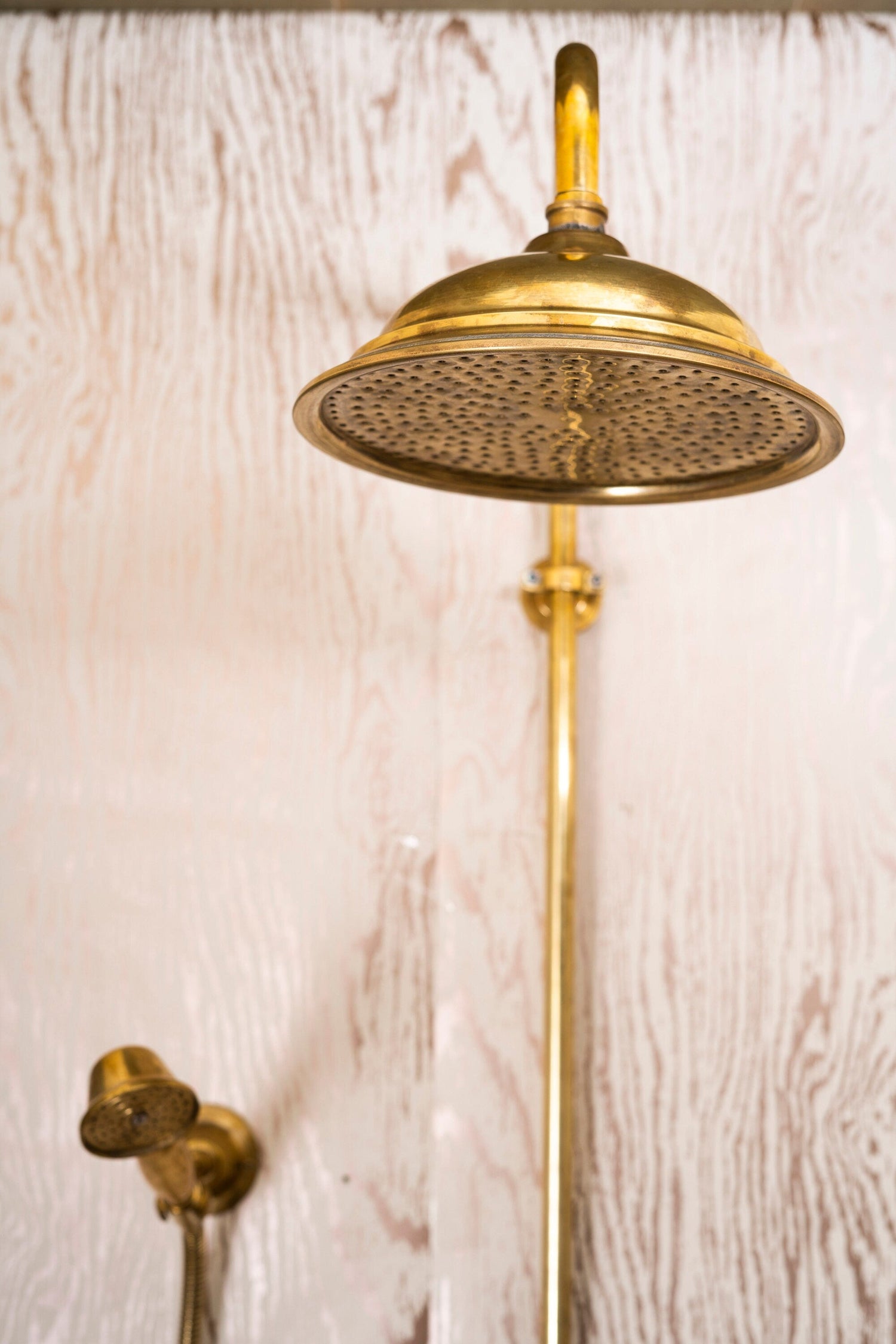 Unlacquered Brass Bathroom shower with Round Shower Head, Handheld Shower
