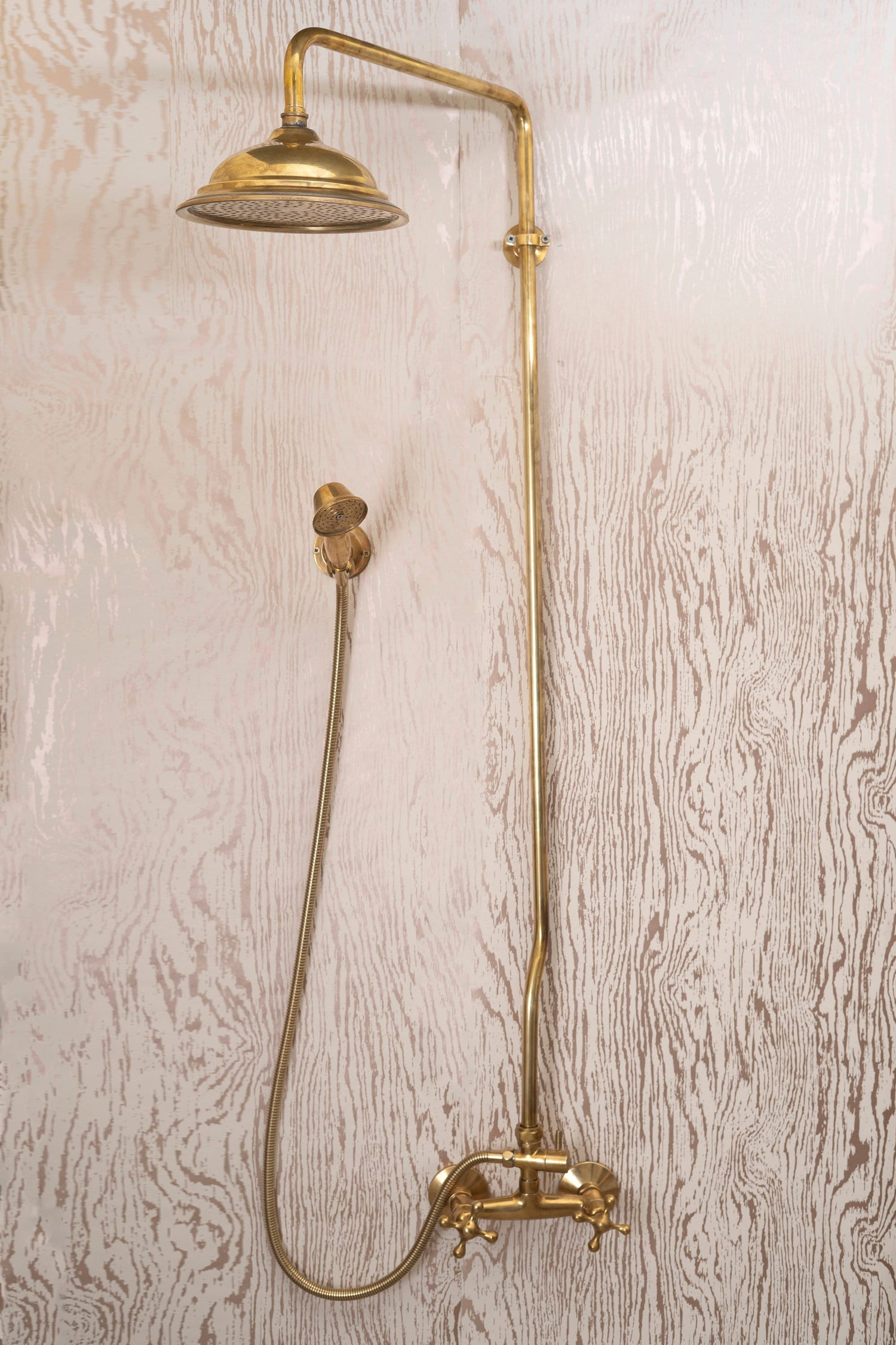 Unlacquered Brass Bathroom shower with Round Shower Head, Handheld Shower