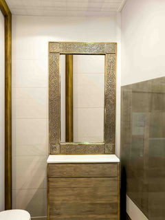 Varaudu Rectangular Brass Mirror Moroccan Brass Wall Mirror 369099706 - Antique Brass Bathroom Mirror, Vanity Wall Decor