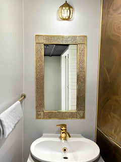 Varaudu Rectangular Brass Mirror Moroccan Brass Wall Mirror 369099706 - Antique Brass Bathroom Mirror, Vanity Wall Decor