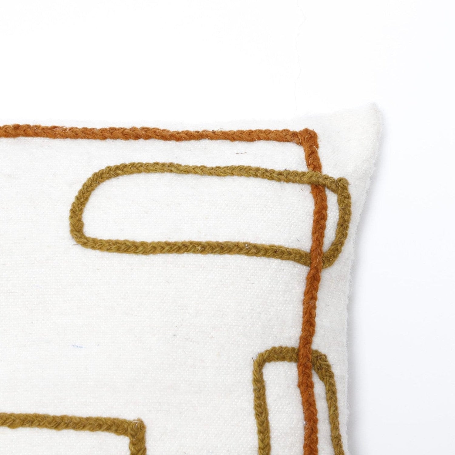 Abstract Embroidered Moroccan Pillow Cover – Handcrafted Wool Cushion in Neutral Tones