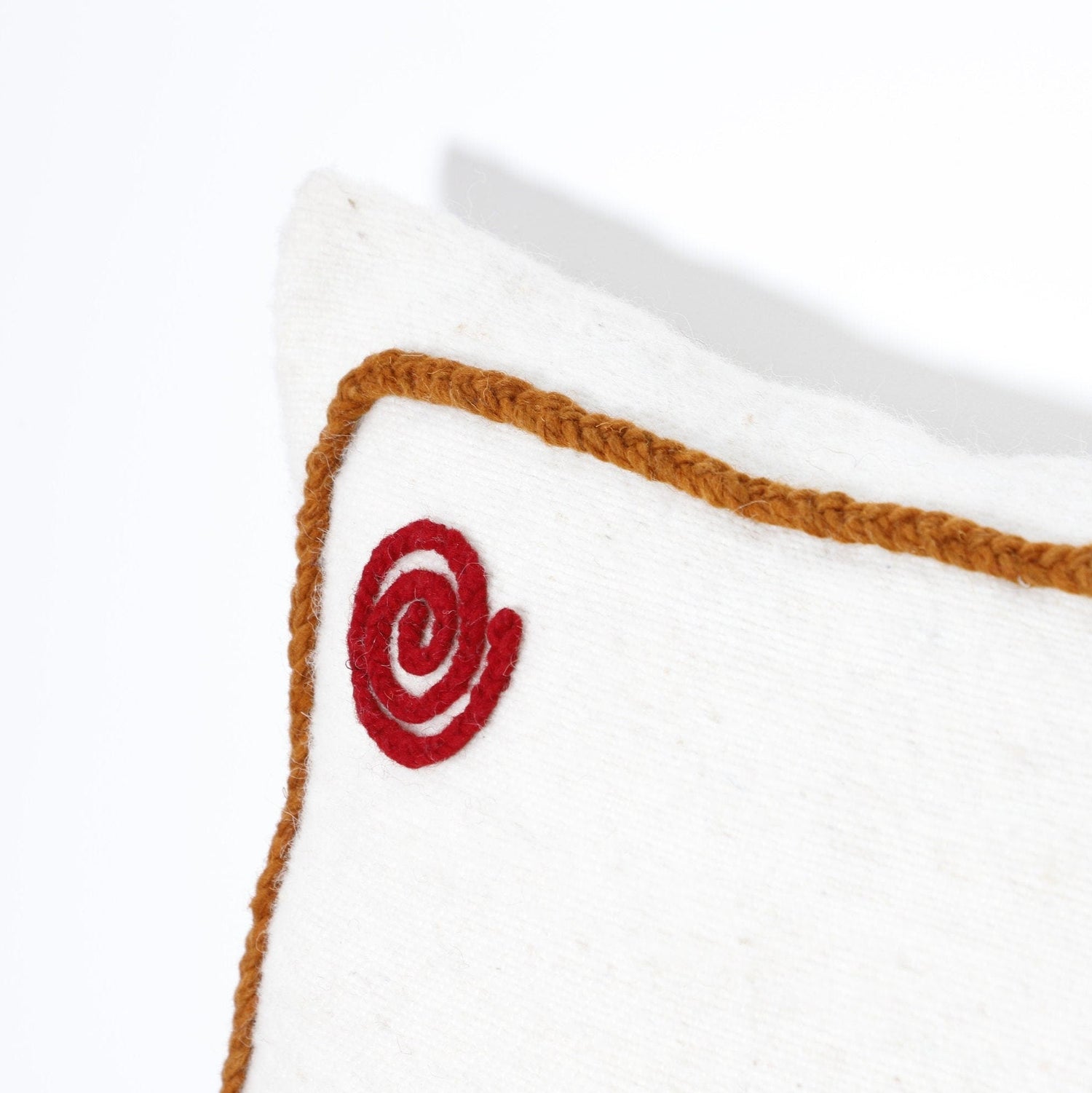 Abstract Embroidered Moroccan Pillow Cover – Handcrafted Wool Cushion in Neutral Tones