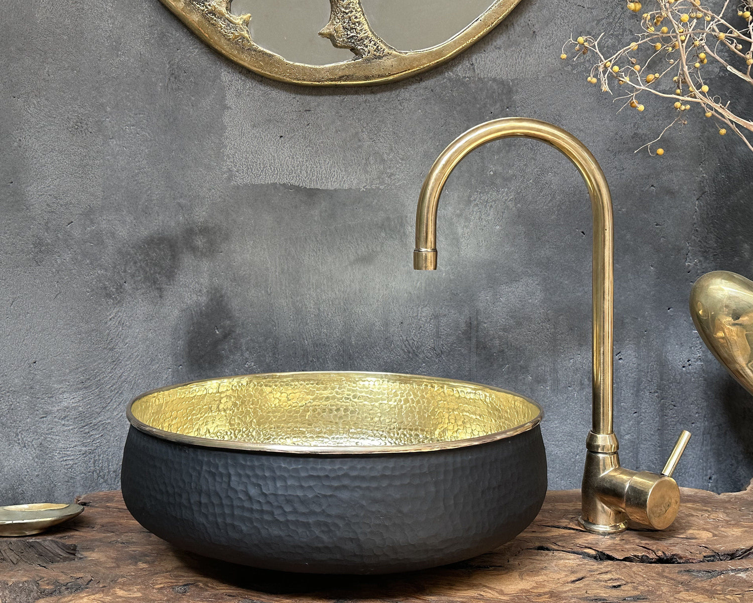 Black Brass Bathroom Sink – Round Vessel Vanity Bowl
