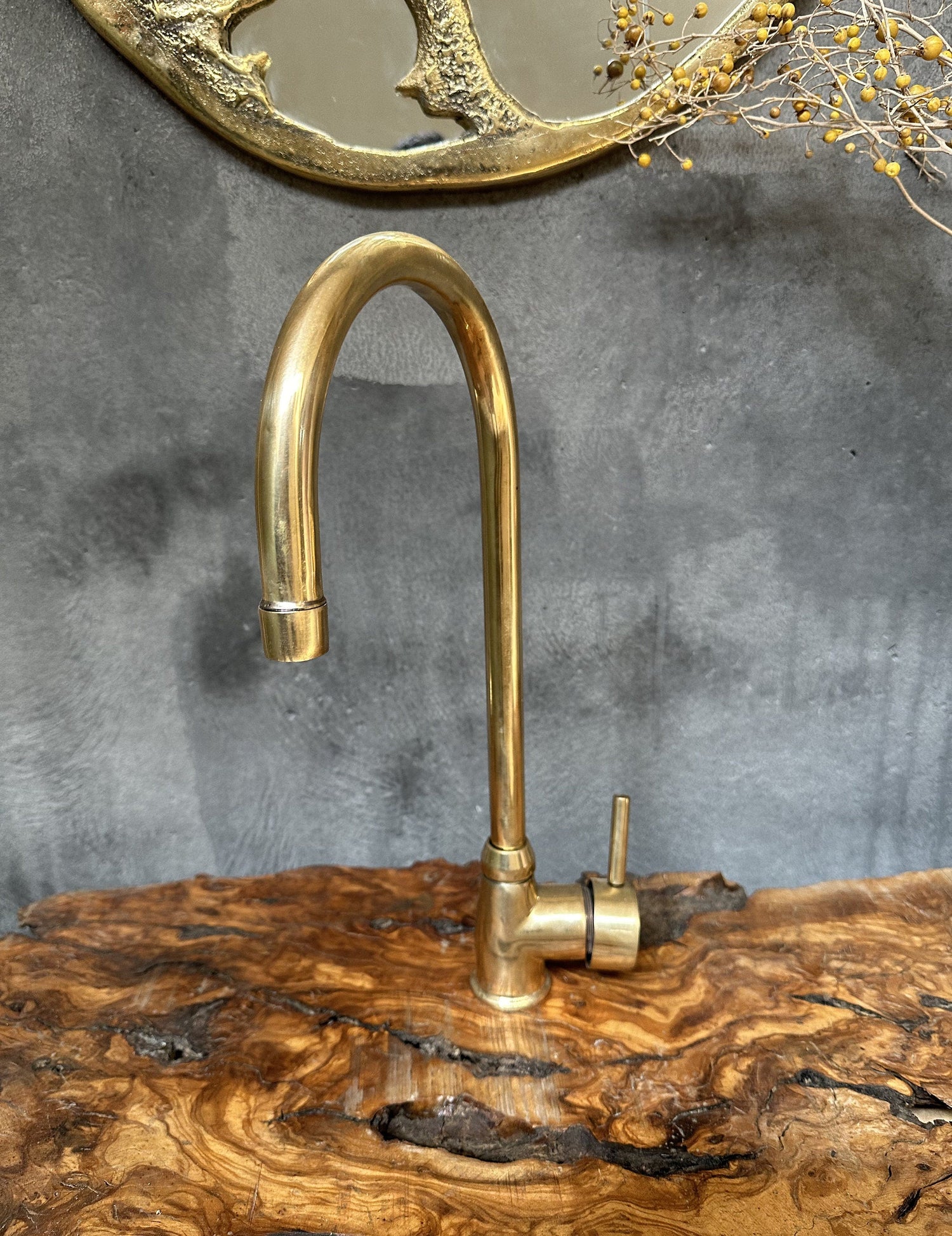 Unlacquered Brass Bathroom Faucet, Solid Brass Mixer Faucet, Single Handle Bar Brass Faucet