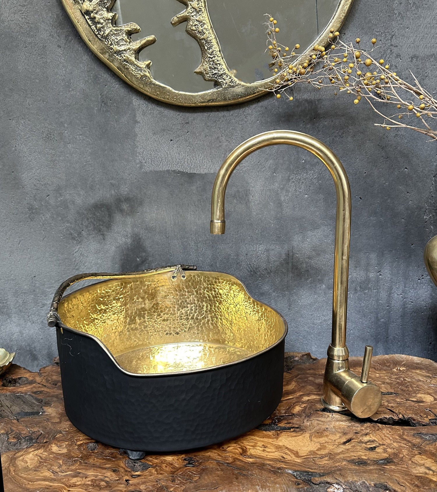 Unlacquered Brass Bathroom Faucet, Solid Brass Mixer Faucet, Single Handle Bar Brass Faucet