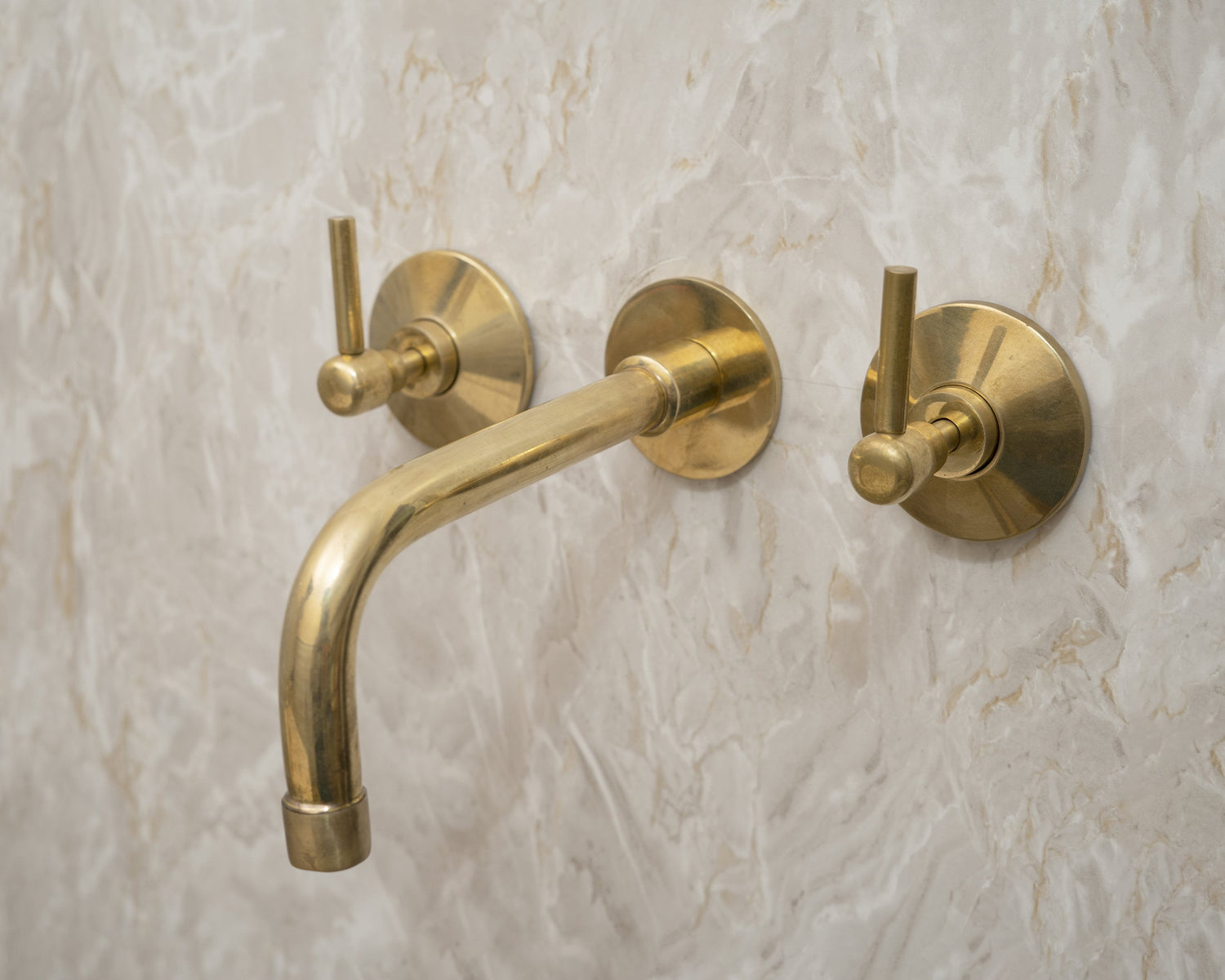 Handcrafted Brass Wall Mounted Bathroom Faucet With Lever Handles