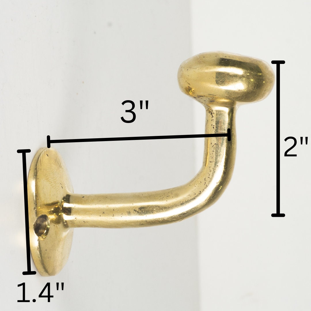 Set of Handcrafted Unlacquered Brass Hooks For Wall, Solid Brass Bathroom Wall Hooks, Polished Brass Wall Hook for Coats, Hats, and Towels