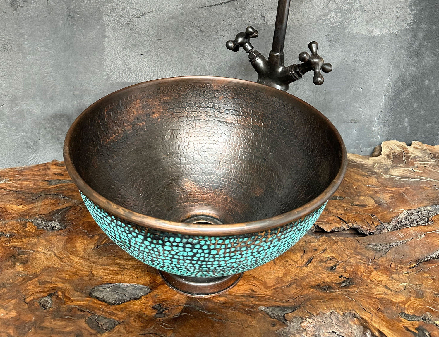 Aged Copper Bathroom Sink with Green Patina Countertop Basin