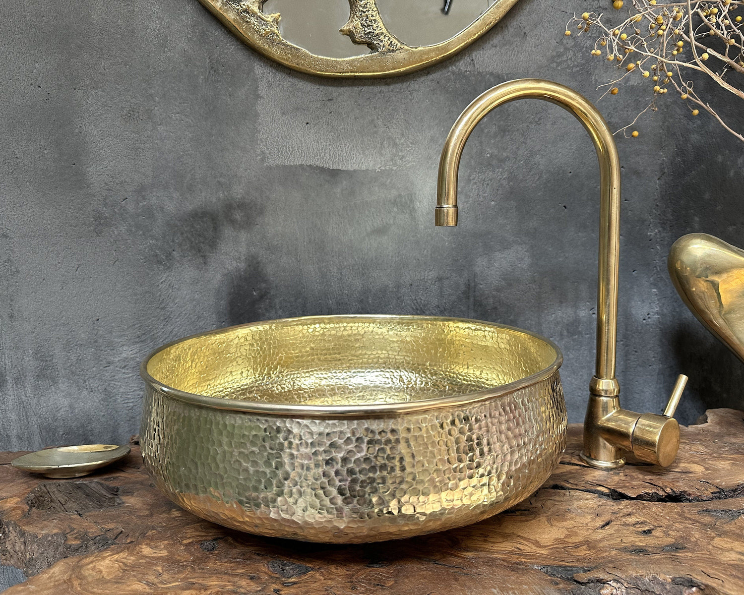 Round Hammered Brass Sink – Vessel Vanity Bowl