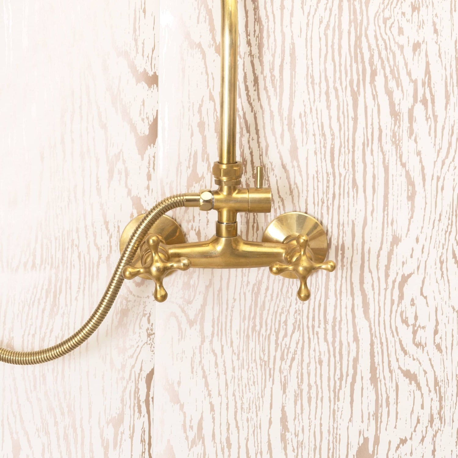 Unlacquered Brass Shower Set | Hand Held Combo with Rainfall Head