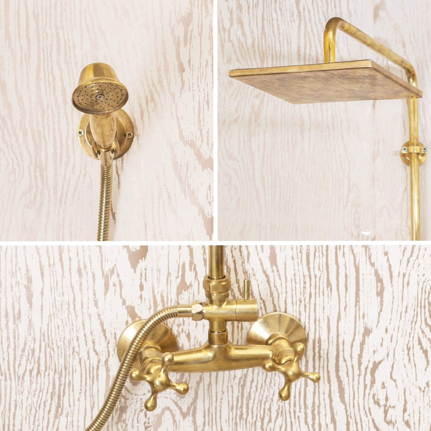 Unlacquered Brass Bathroom Shower Set With Square Shower Head