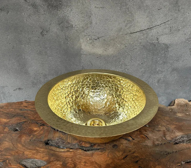 Handcrafted Round Brass Drop in Sink  ,Round Hammered Brass Bathroom Sink