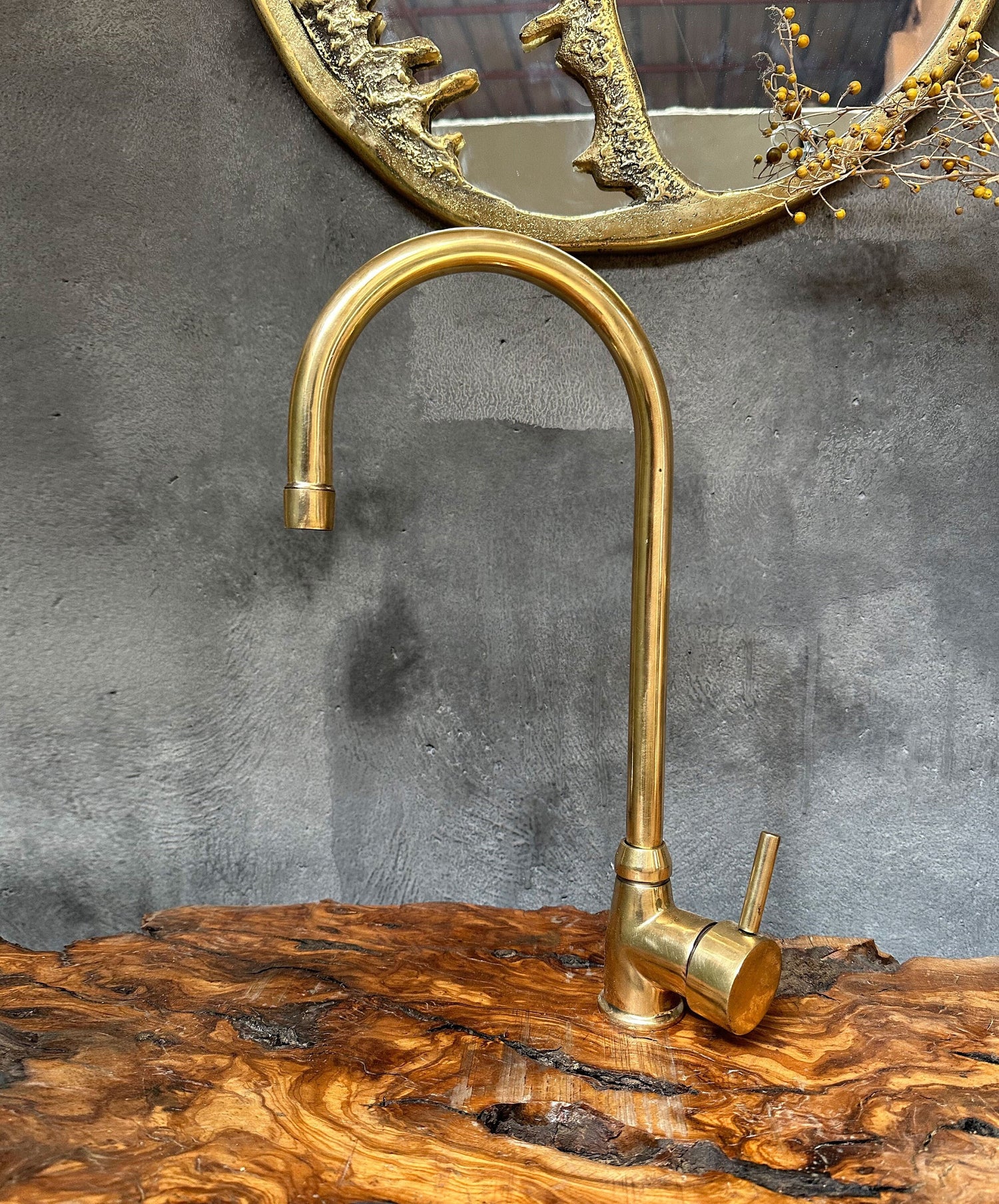 Unlacquered Brass Mixer Faucet, Solid Brass Bathroom & Bar Faucet with Single Handle
