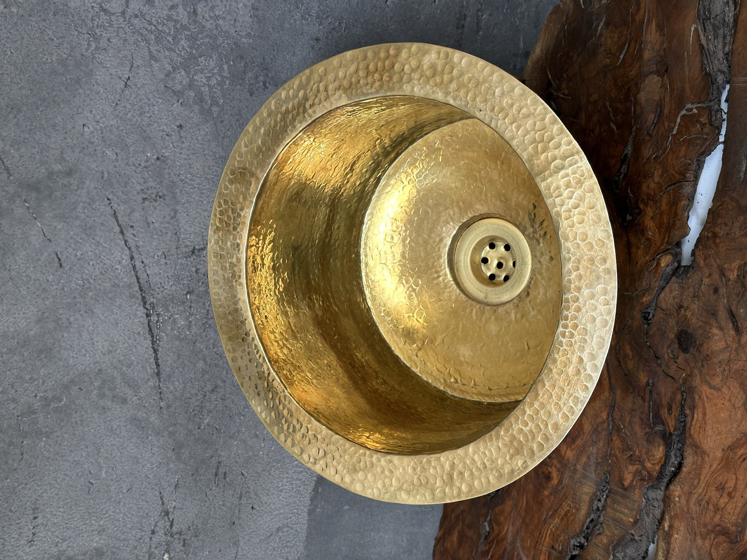 Hammered Unlacquered Brass Round Bar Sink including drain