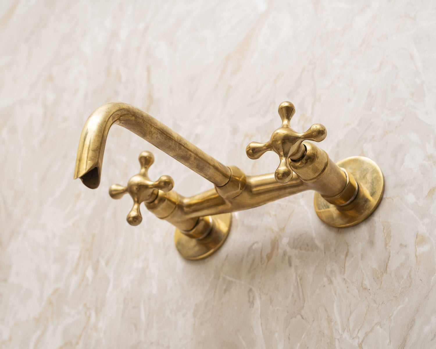 Unlacquered Brass Bathroom Sink Faucet, Solid brass Tub Filler Faucet, Wall Mounted Bathroom Faucet With Cross Handles