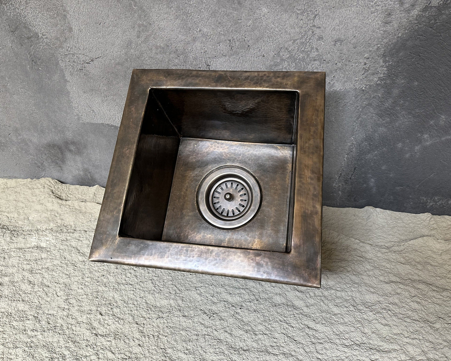 Antique Bronze Undermount Bar Sink, Hammered Brass Kitchen Prep Sink, Square Kitchen sink Including Sink Drain