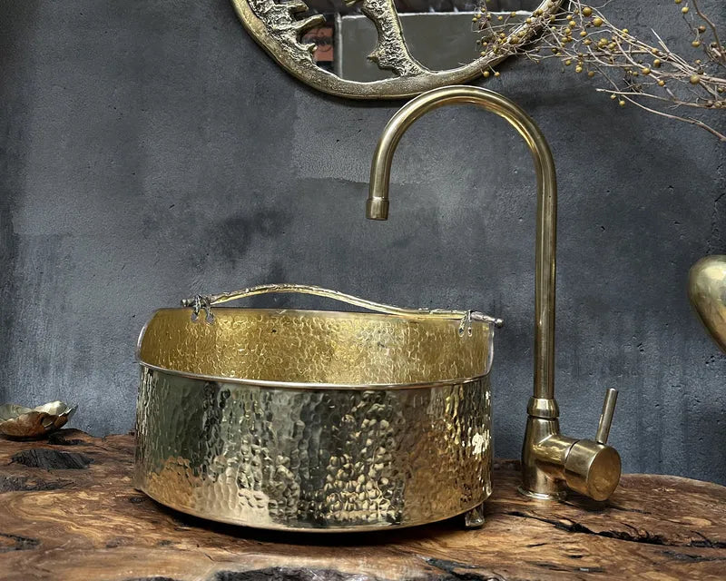 Solid Brass Vessel Sink – Hammered Bathroom Wash Basin