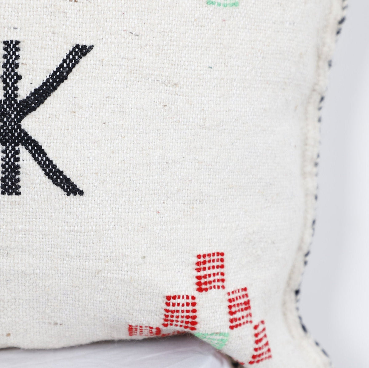 Handwoven Berber-Inspired Moroccan Pillow Cover with Geometric Embroidery & Tassels