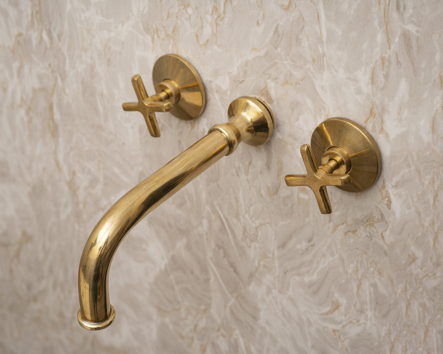 Unlacquered Brass Bathroom Sink Faucet, Solid brass Wall Mounted Faucet, Bathroom Vanity Faucet With Rough in Valve